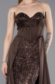 Robe de Soirée Longue Satin Brun ABU6193