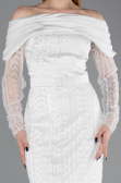 Robe de Soirée Longue Perlé Blanc ABU6186
