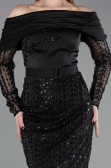 Robe de Soirée Longue Perlé Noir ABU6186