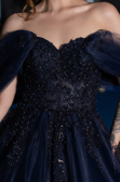 Robe De Soirée De Créateur Longue Bleu Marine ABU3600