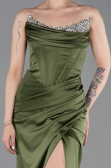 Robe de Soirée Longue Satin Kaki ABU6200