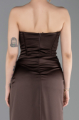 Robe de Soirée Longue Satin Brun ABU6200