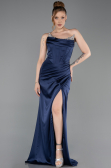 Robe de Soirée Longue Satin Bleu Marine ABU6200