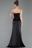Robe de Soirée Longue Satin Noir ABU6200