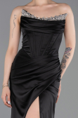 Robe de Soirée Longue Satin Noir ABU6200