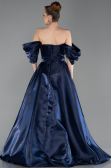 Robe de Soirée Longue Satin Bleu Marine ABU6201