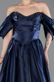 Robe de Soirée Longue Satin Bleu Marine ABU6201