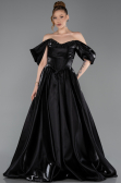 Robe de Soirée Longue Satin Noir ABU6201