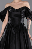 Robe de Soirée Longue Satin Noir ABU6201