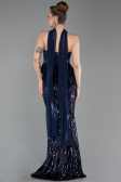 Robe de Soirée Longue Squameuse Bleu Marine ABU6202