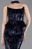 Robe de Soirée Longue Squameuse Bleu Marine ABU6202