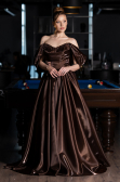 Robe de Soirée Longue Satin Brun ABU6201
