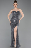Robe de Soirée Longue Perlé Anthracite ABU6205
