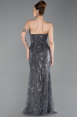 Robe de Soirée Longue Perlé Anthracite ABU6205