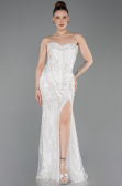Robe de Soirée Longue Perlé Blanc ABU6205