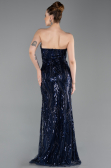 Robe de Soirée Longue Perlé Bleu Marine ABU6205