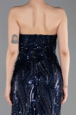 Robe de Soirée Longue Perlé Bleu Marine ABU6205