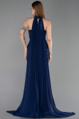 Robe de Soirée Longue Perlé Bleu Marine ABU6236