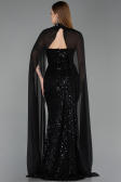 Robe de Soirée Longue Perlé Noir ABU6236
