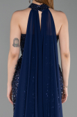 Robe de Soirée Longue Perlé Bleu Marine ABU6236