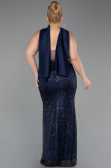 Robe De Soirée Grande Taille Longue Perlé Bleu Marine ABU6258