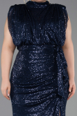 Robe de Soirée Grande Taille Longue Squameuse Bleu Marine ABU3115