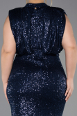 Robe de Soirée Grande Taille Longue Squameuse Bleu Marine ABU3115