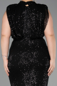 Robe de Soirée Grande Taille Longue Squameuse Noir ABU3115
