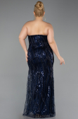 Robe de Soirée Grande Taille Longue Perlé Bleu Marine ABU6206