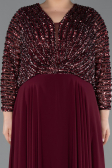 Robe Grande Taille Mousseline Longue Rouge Bordeaux ABU5859