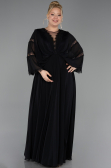 Robe De Soirée Grande Taille Longue Mousseline Noir ABU6178