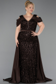 Robe de Soirée Grande Taille Longue Squameuse Brun ABU6257