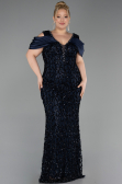 Robe de Soirée Grande Taille Longue Squameuse Bleu Marine ABU6257