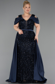 Robe de Soirée Grande Taille Longue Squameuse Bleu Marine ABU6257