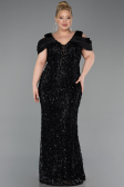 Robe de Soirée Grande Taille Longue Squameuse Noir ABU6257