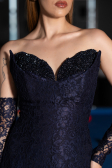 Robe de Soirée Longue Dantelle Bleu Marine ABU6229