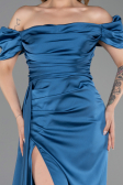 Robe De Fiançaille Satin Longue Vert Pétrole ABU1606