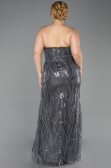 Robe de Soirée Grande Taille Longue Perlé Anthracite ABU6206