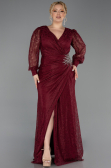 Robe de Soirée Grande Taille Longue Dantelle Rouge Bordeaux ABU6272
