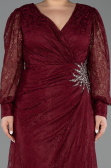 Robe de Soirée Grande Taille Longue Dantelle Rouge Bordeaux ABU6272