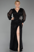 Robe de Soirée Grande Taille Longue Dantelle Noir ABU6272