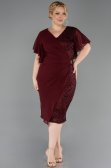 Robe De Invitation Grande Taille Midi Perlé Rouge Bordeaux ABK2642