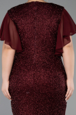 Robe De Invitation Grande Taille Midi Perlé Rouge Bordeaux ABK2642
