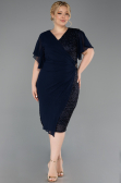 Robe De Invitation Grande Taille Midi Perlé Bleu Marine ABK2642