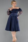 Robe De Invitation Grande Taille Midi Satin Bleu Marine ABK2652
