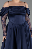 Robe De Invitation Grande Taille Midi Satin Bleu Marine ABK2652