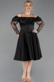 Robe De Invitation Grande Taille Midi Satin Noir ABK2652