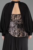 Robe Grande Taille Longue Satin Noir ABU6304