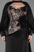 Robe Grande Taille Longue Satin Noir ABU6304