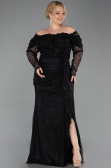 Robe De Soirée Grande Taille Longue Dantelle Noir ABU6305